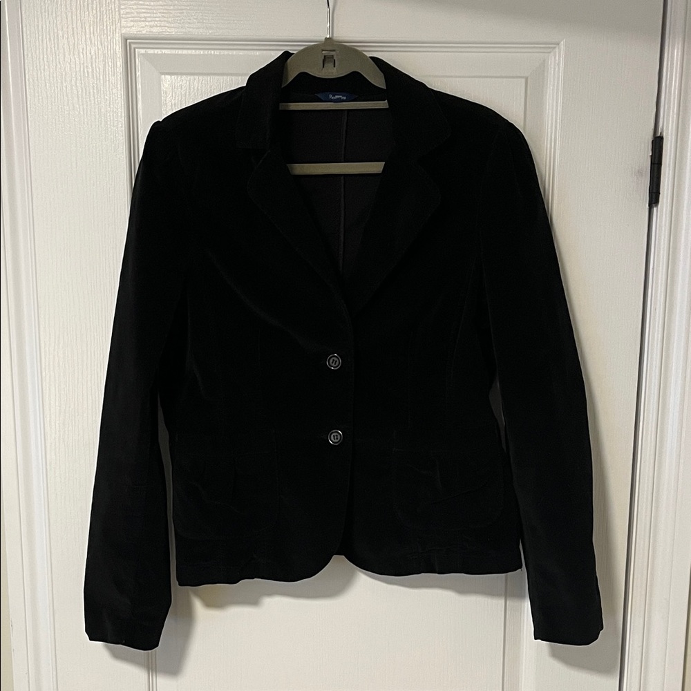 Black Velvet Blazer Jacket - Women's Tailored Two-Button